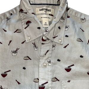 Goodthreads Light Gray Men's Shirt with ramen and dumpling Pattern